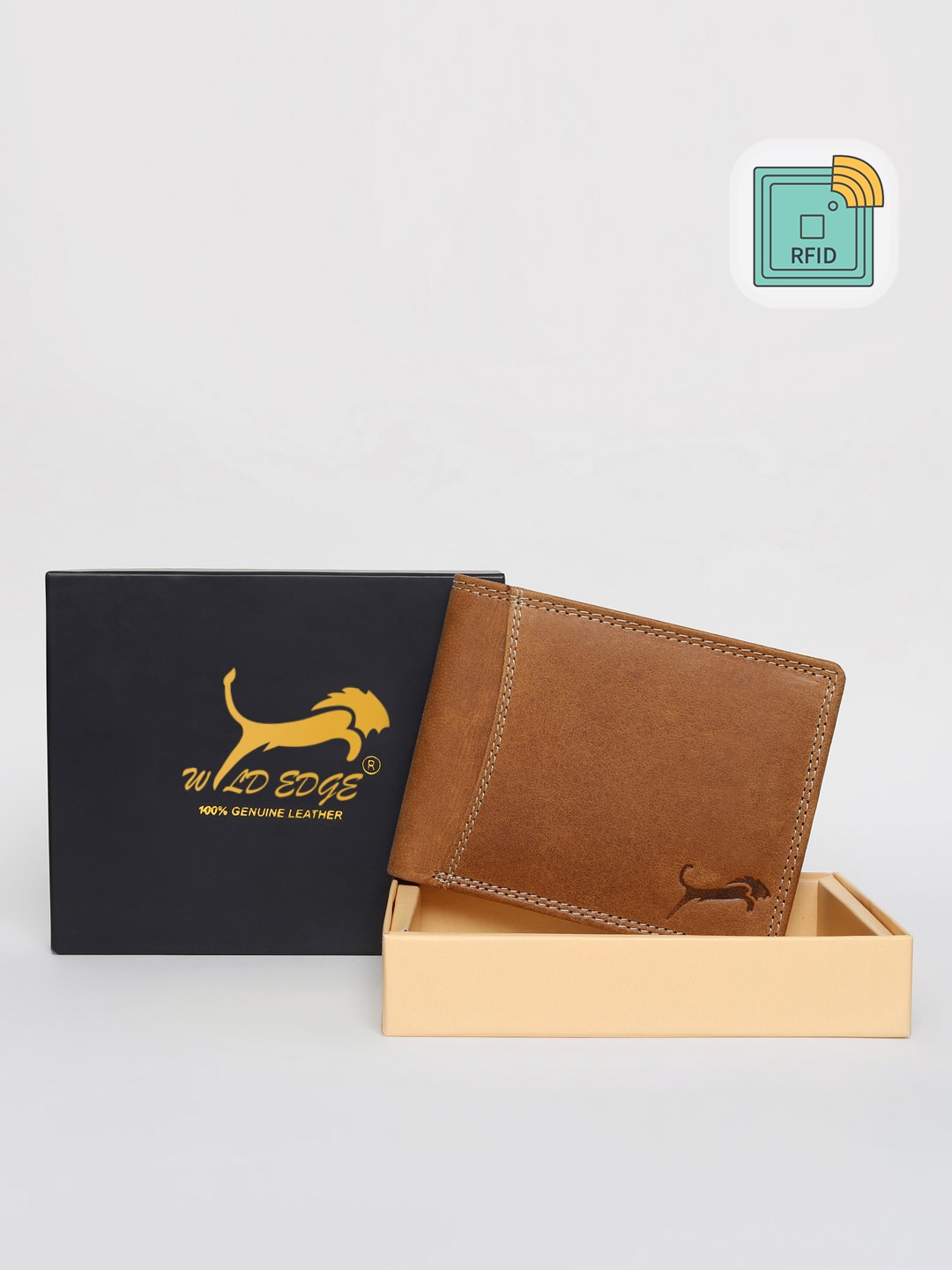 

WILD EDGE Men Tan Brown Zip Detail Leather Two Fold Wallet