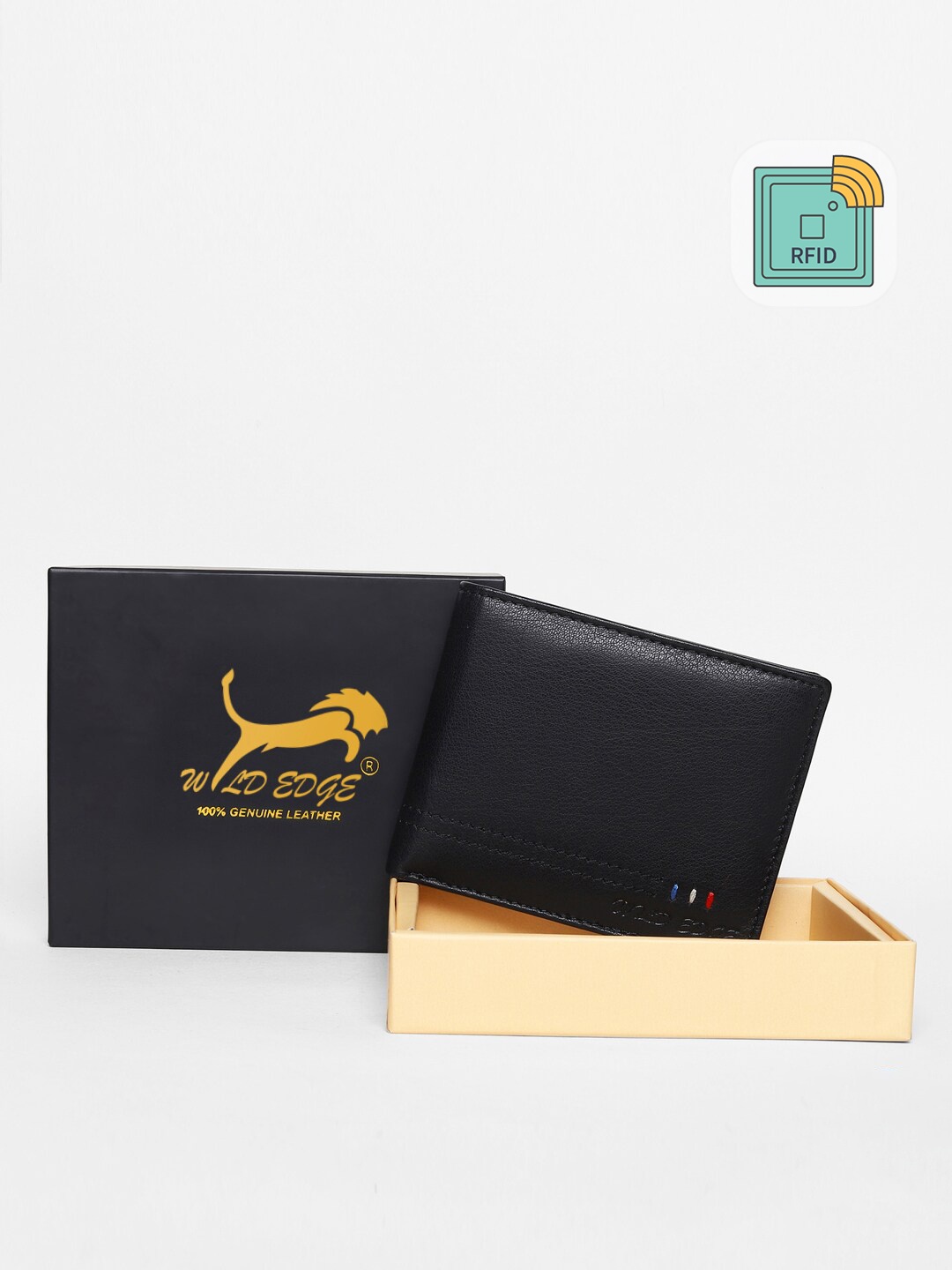 

WILD EDGE Men Black & Blue Leather Two Fold Wallet