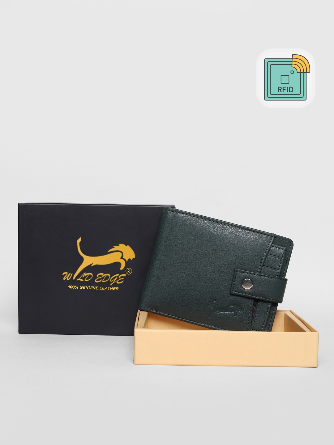 

WILD EDGE Men Green & Silver-Toned Leather Envelope