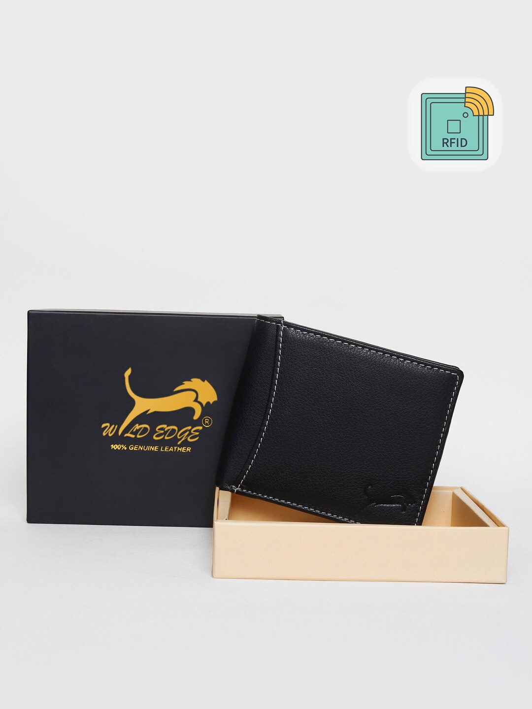 

WILD EDGE Men Black Leather Two Fold Wallet