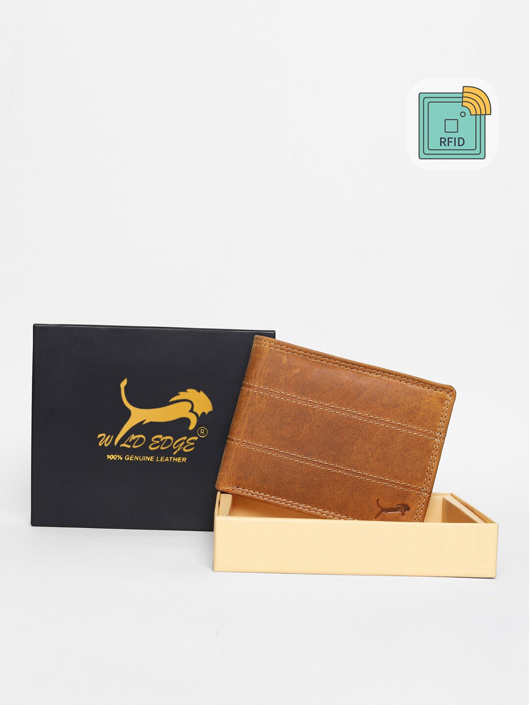 

WILD EDGE Men Tan & Black Leather Two Fold Wallet