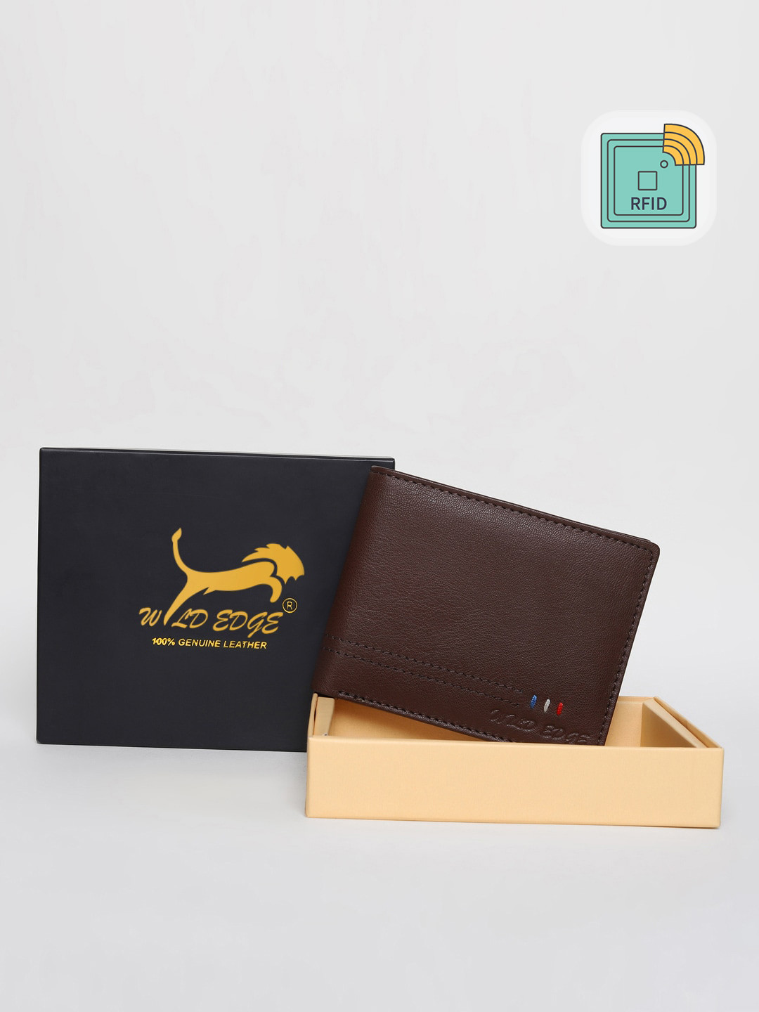 

WILD EDGE Men Brown & Red Leather Two Fold Wallet