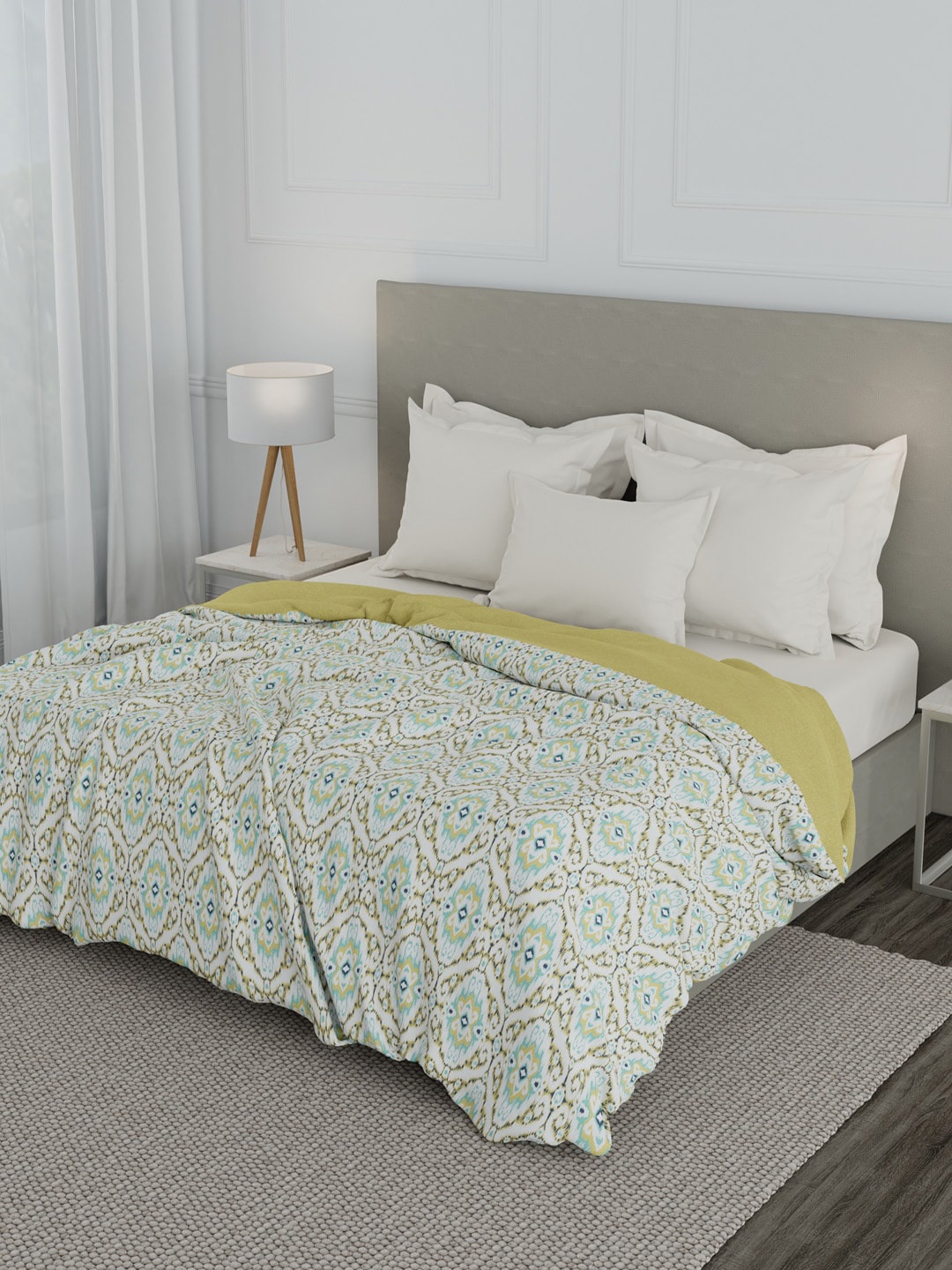 

Trident Yellow & Blue Floral Microfiber Mild Winter Reversible Double Bed Dohar