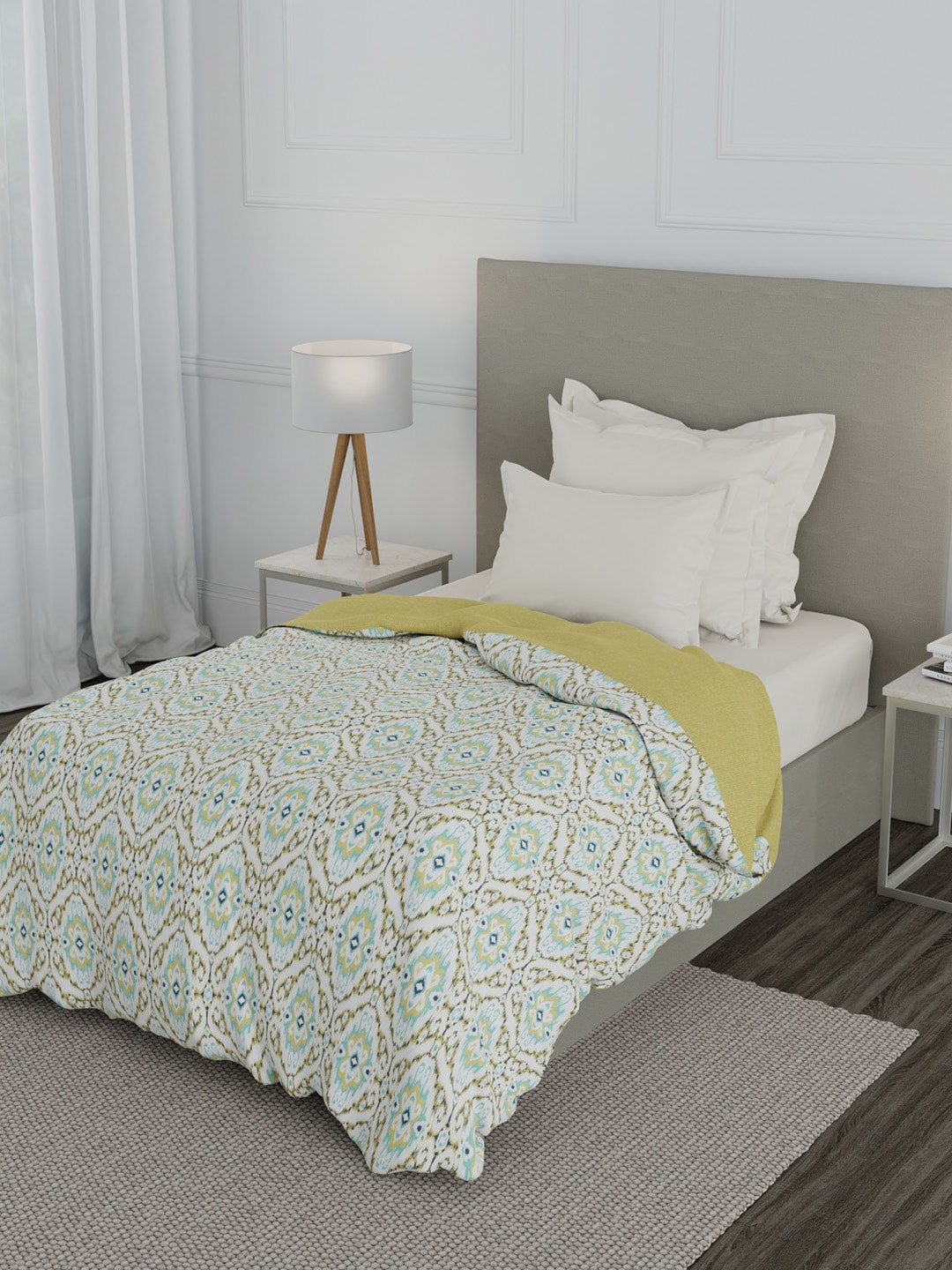 

MYTRIDENT Unisex Yellow Printed Single Bed 90 GSM Dohar