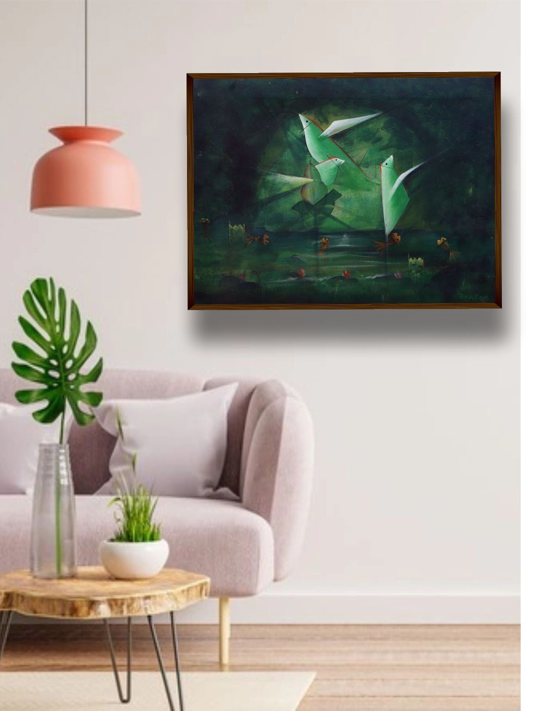 

The Art House Green & Navy Blue Abstract Painting Wall Art