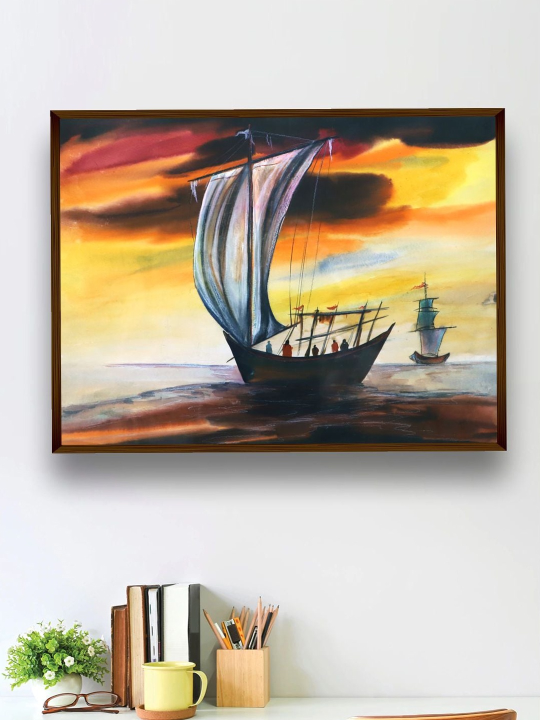 

The Art House Black & Orange Sailing Painting Wall Art