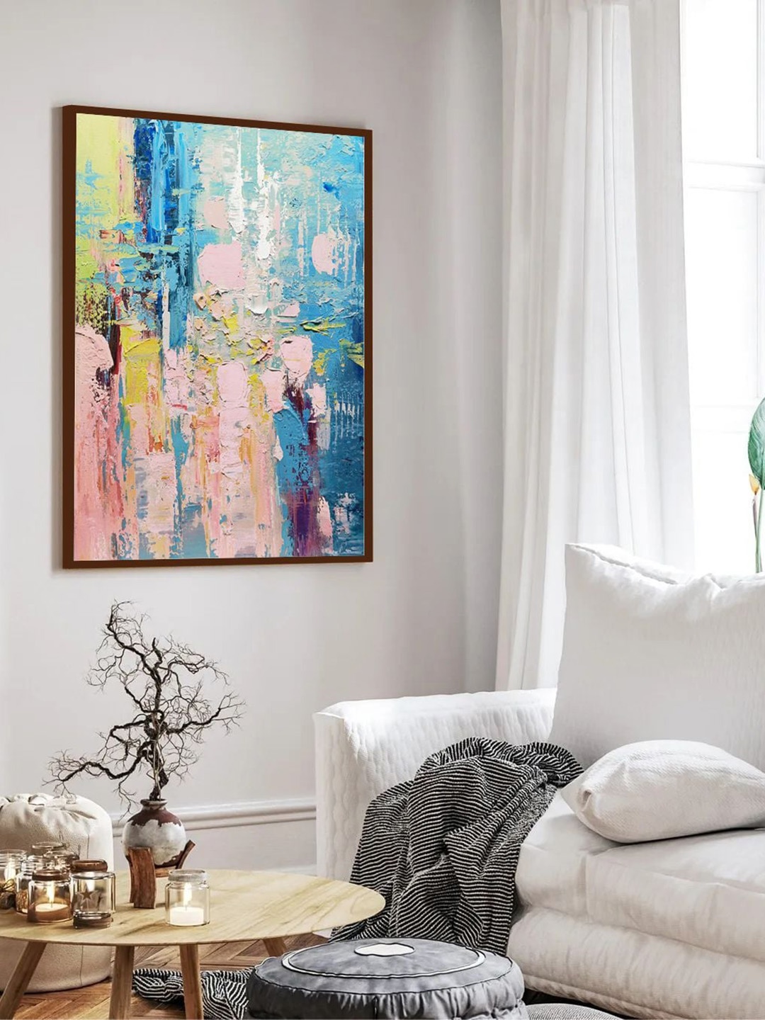 

The Art House Blue & Pink Abstract Framed Wall Painting