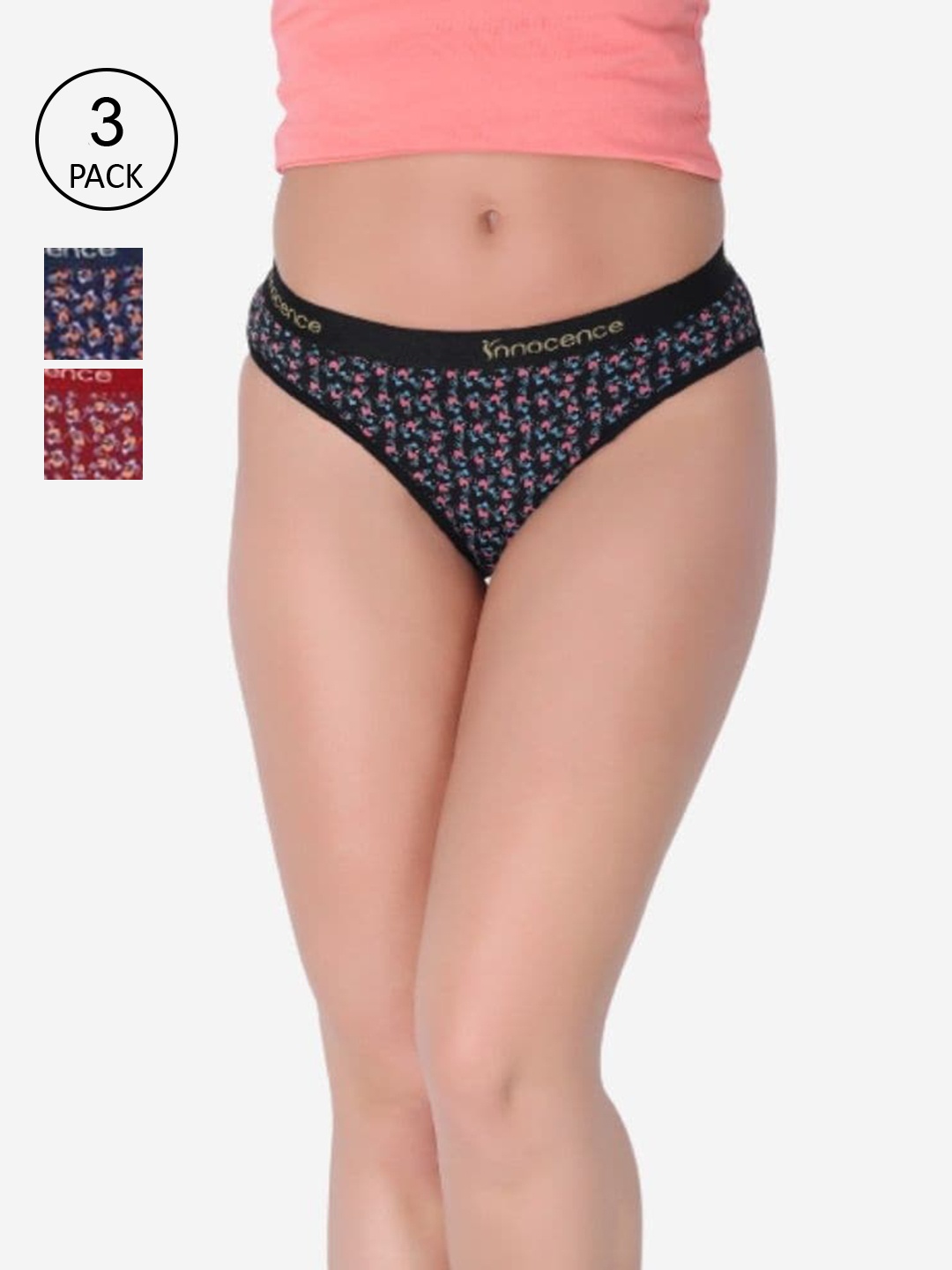 

Innocence Women Pack Of 3 Printed Pure Cotton Hipster Briefs, Red