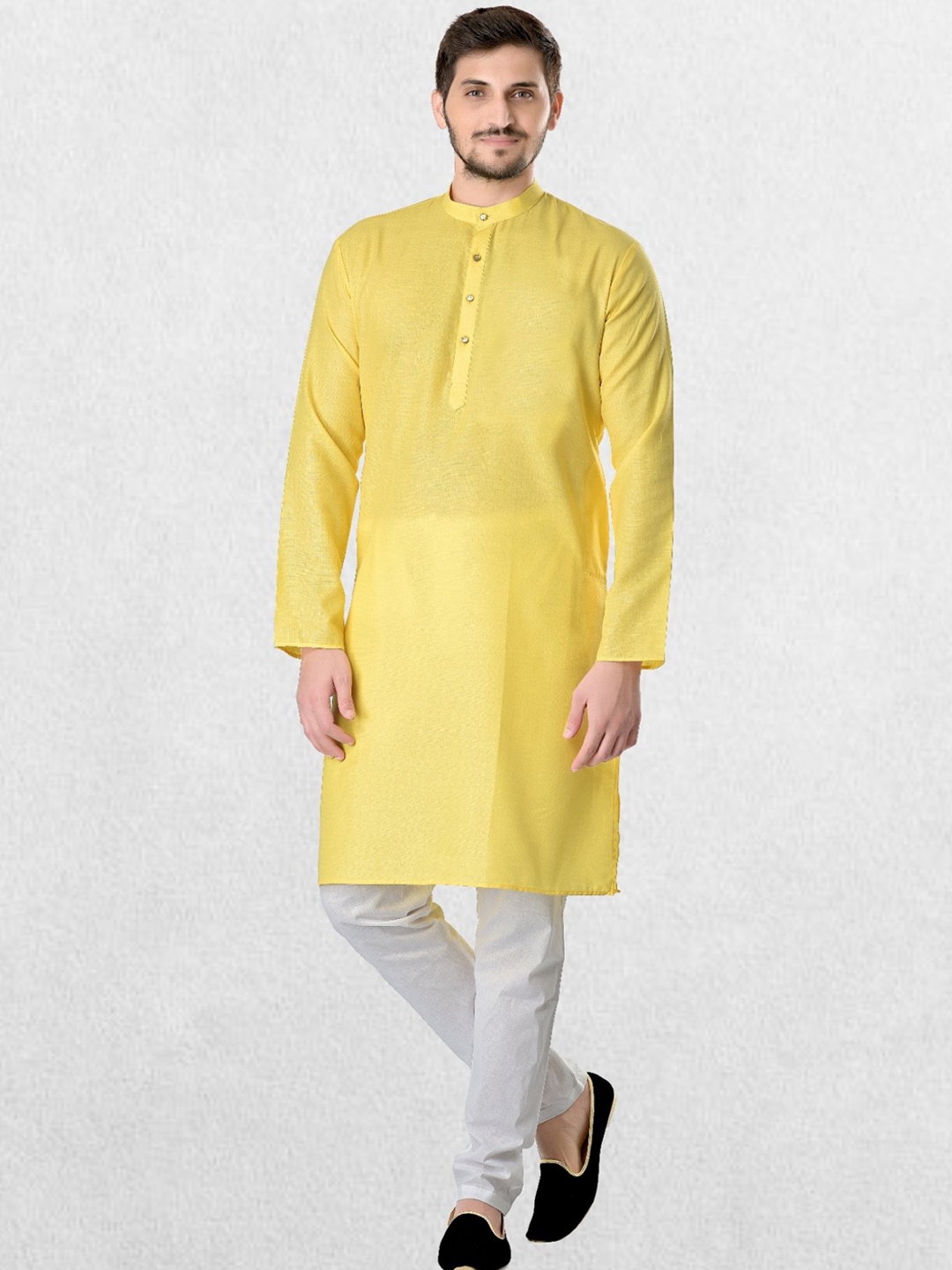 

SHIWAM ETHNIX Men Yellow Straight Kurta