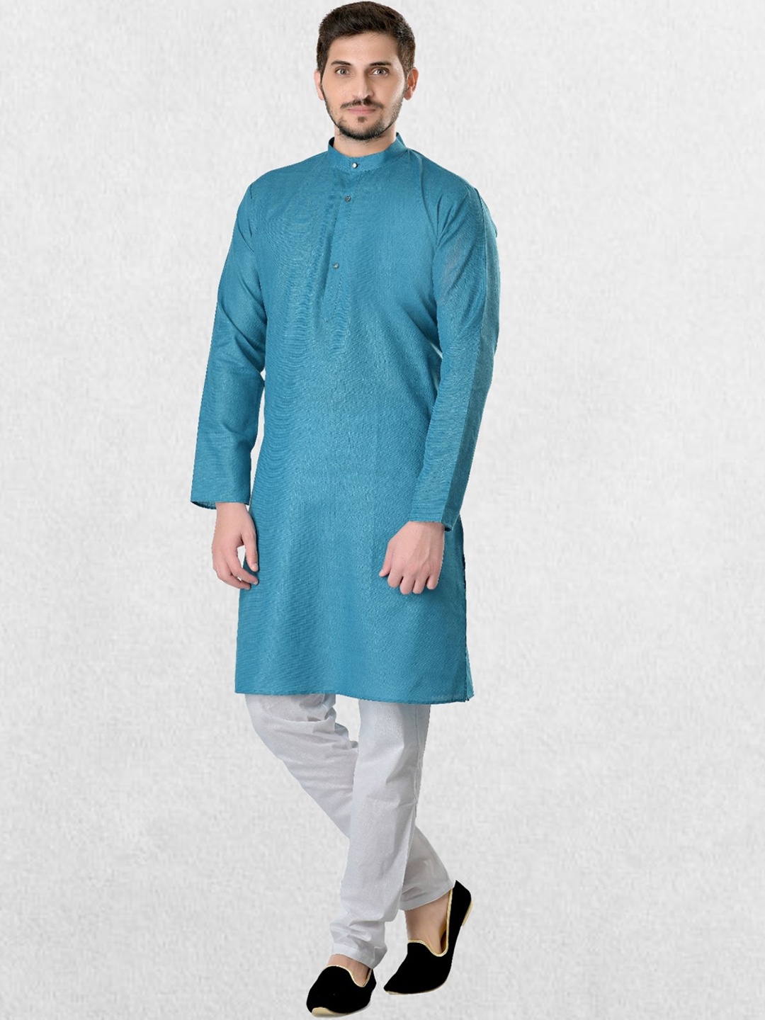 

SHIWAM ETHNIX Men Blue Straight Kurta
