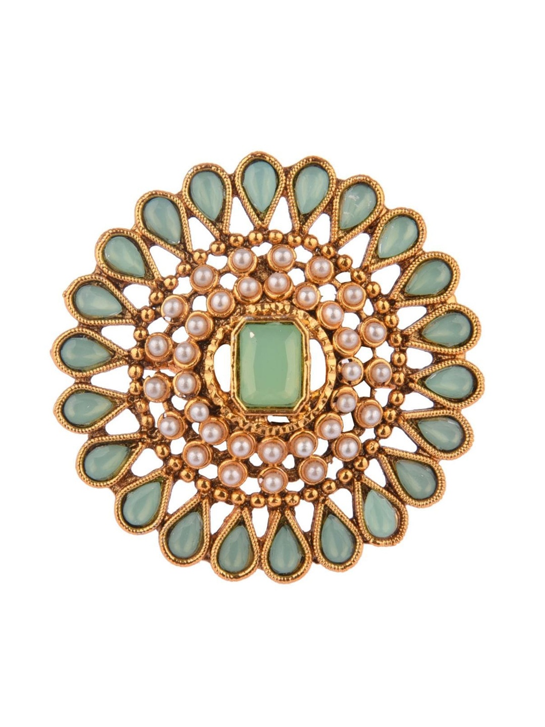 

Efulgenz Gold-Plated & Green Crystals-Studded Finger Ring