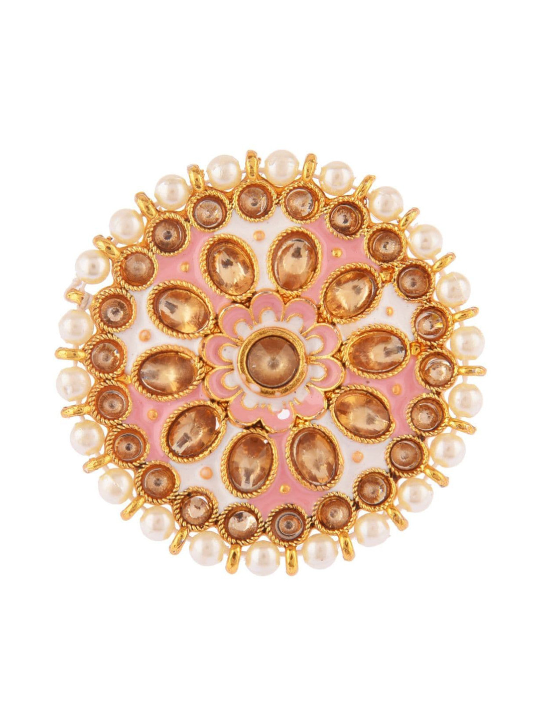 

Efulgenz Gold-Plated Pink Kundan Studded Adjustable Finger Ring
