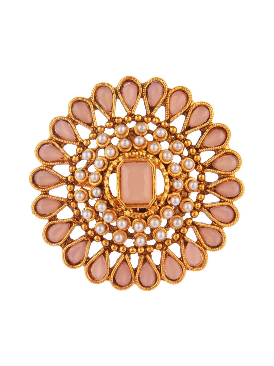 

Efulgenz Gold-Plated Peach-Coloured Kundan Studded Ring