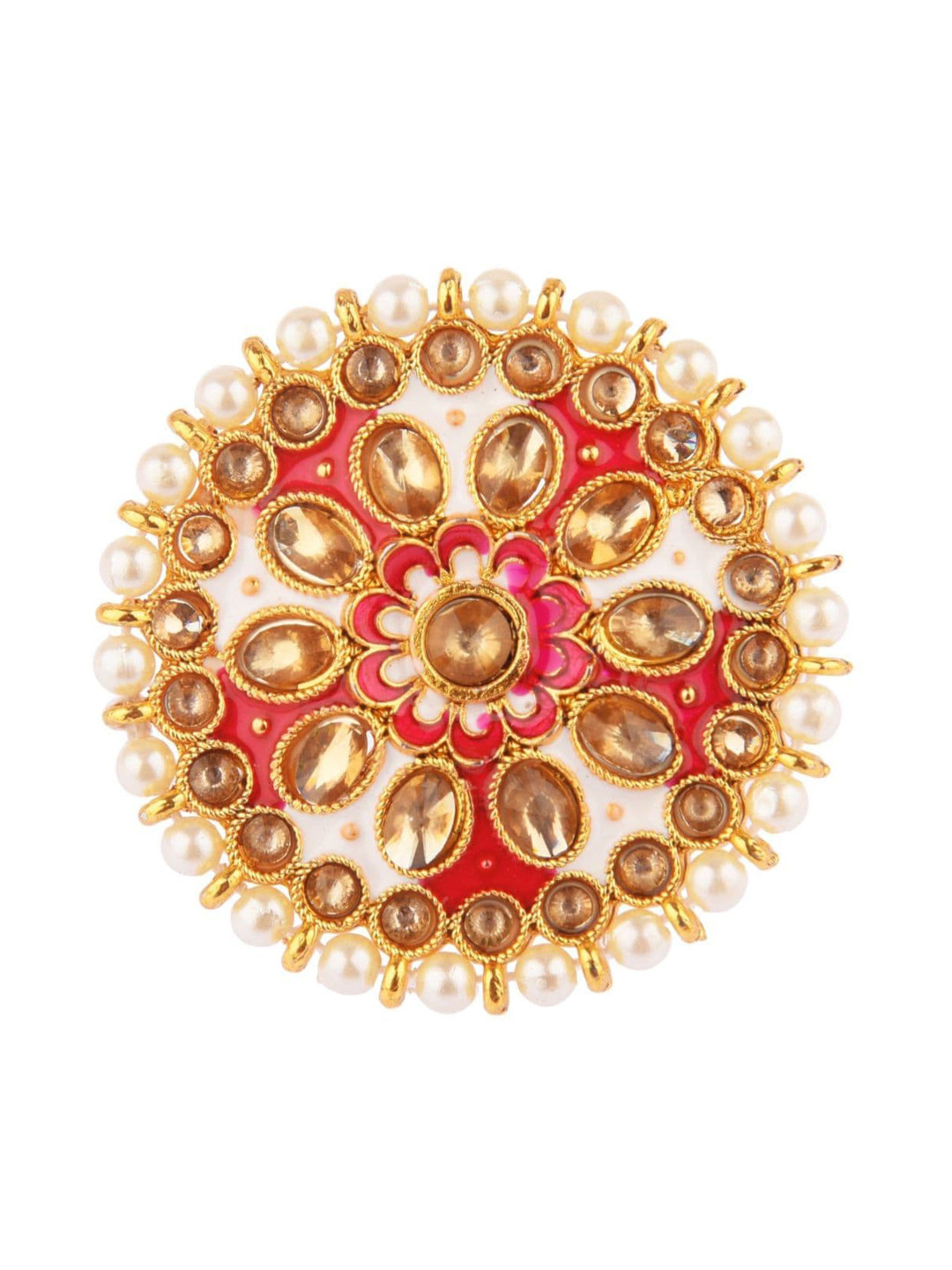 

Efulgenz Women Gold-Plated White & Pink Kundan Finger Ring