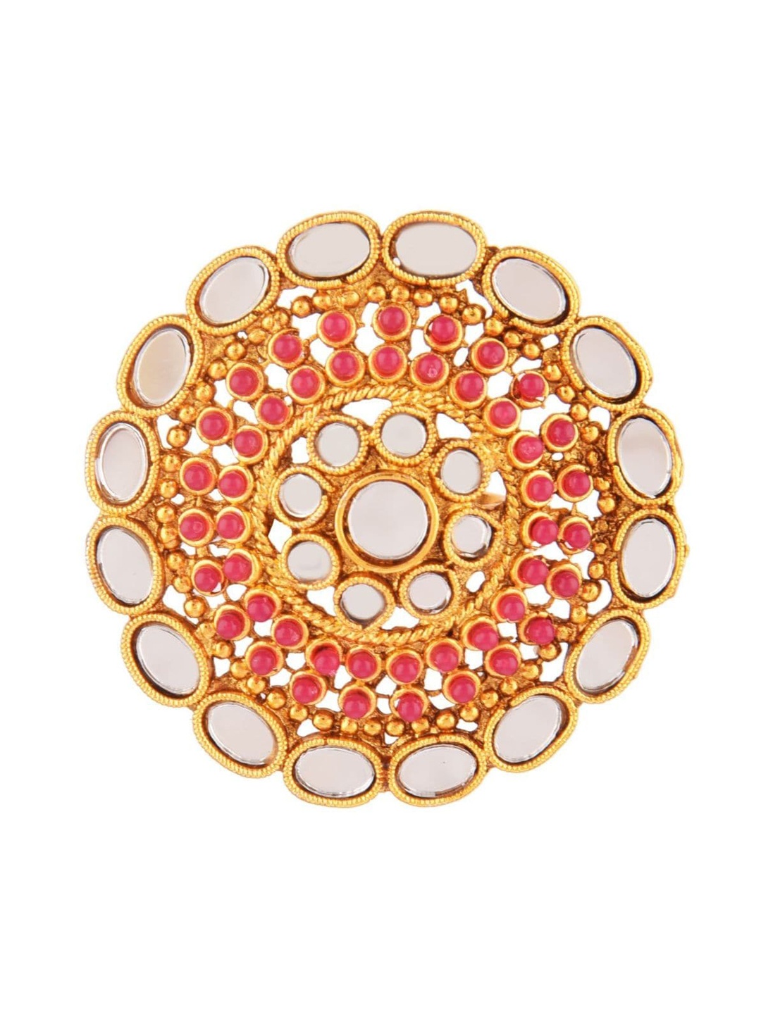 

Efulgenz Gold-Plated & Pink Crystals-Studded Finger Ring