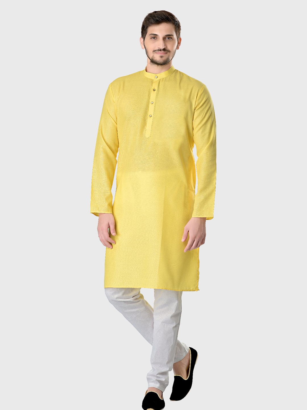 

SHIWAM ETHNIX Men Yellow & White Kurta with Pyjamas