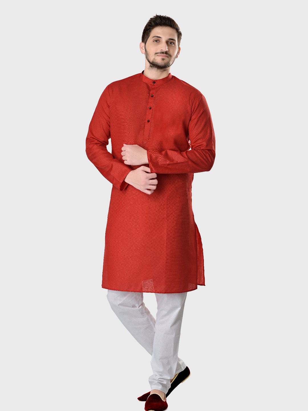 

SHIWAM ETHNIX Men Red Kurta with Dhoti Pants