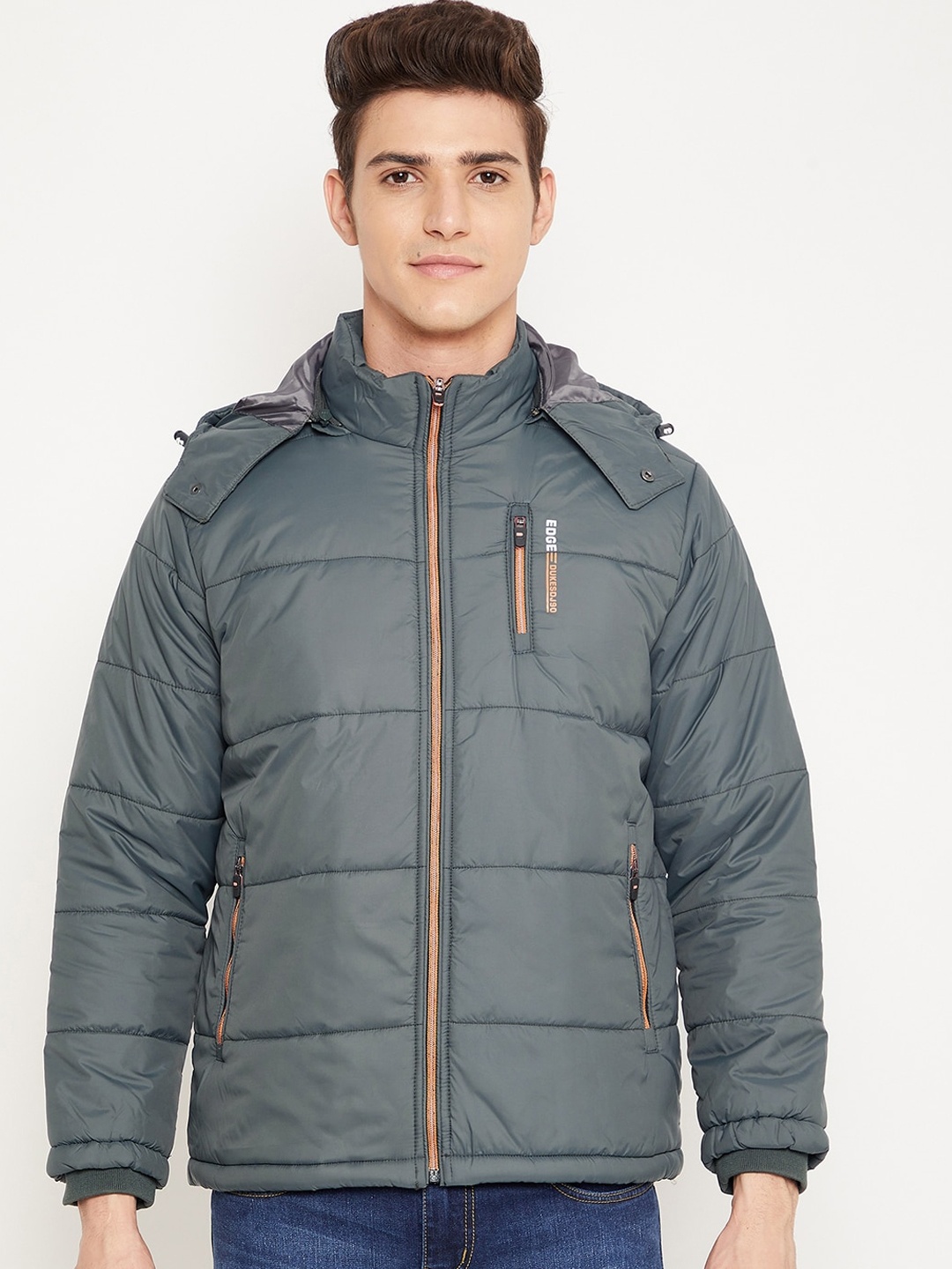 

Duke Men Grey Solid Padded Jacket