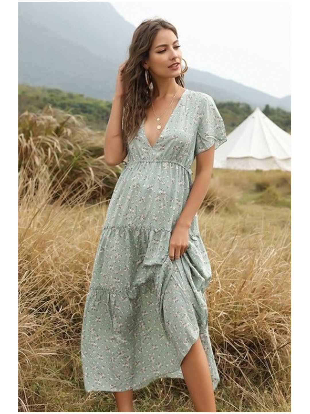 

La Aimee Olive Green A-Line Dress