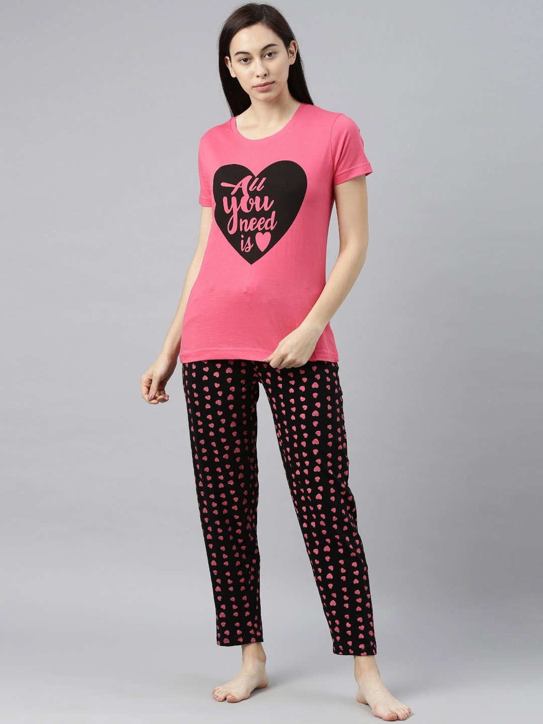 

Enviously Young Women Pink & Black Printed Night suit