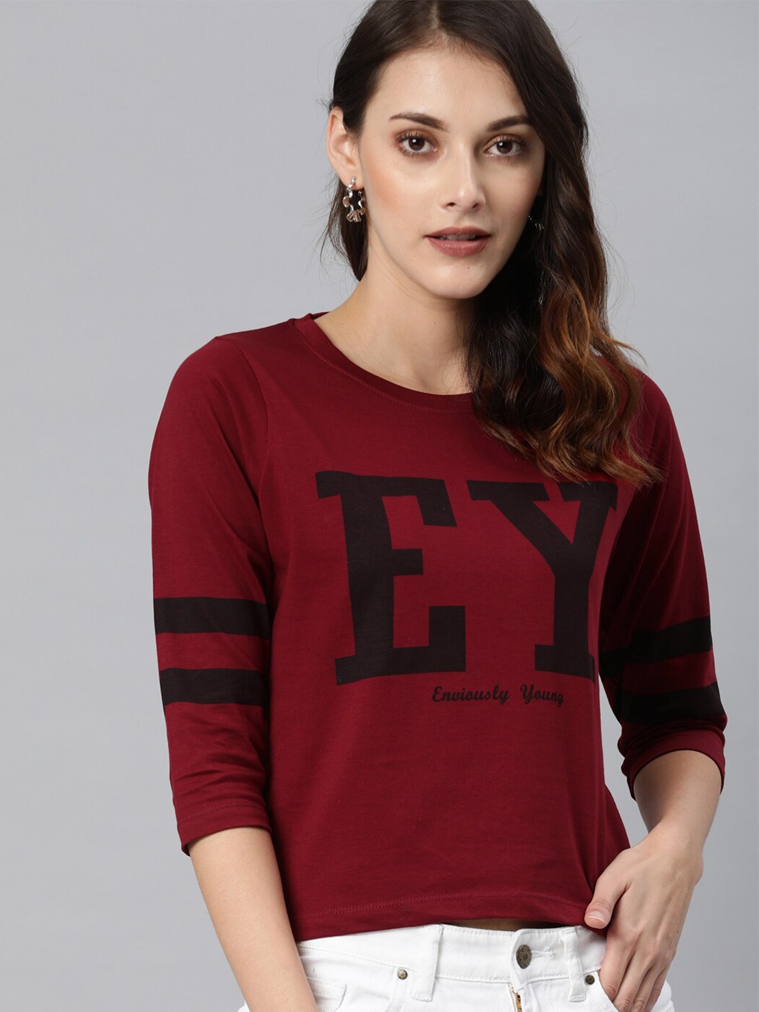 

Enviously Young Women Maroon & Black Typography Pure Cotton Printed T-shirt