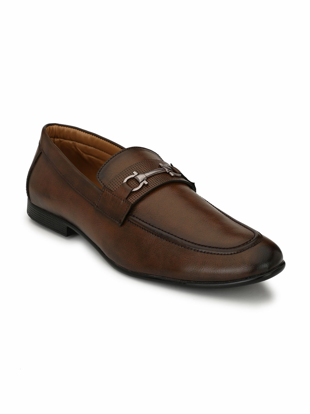 

birgos Men Brown Textured Formal Slip-On Shoes