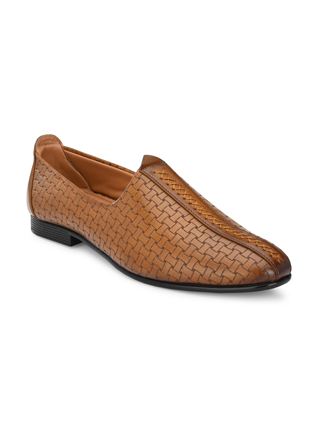 

birgos Men Tan Brown Textured Mojaris