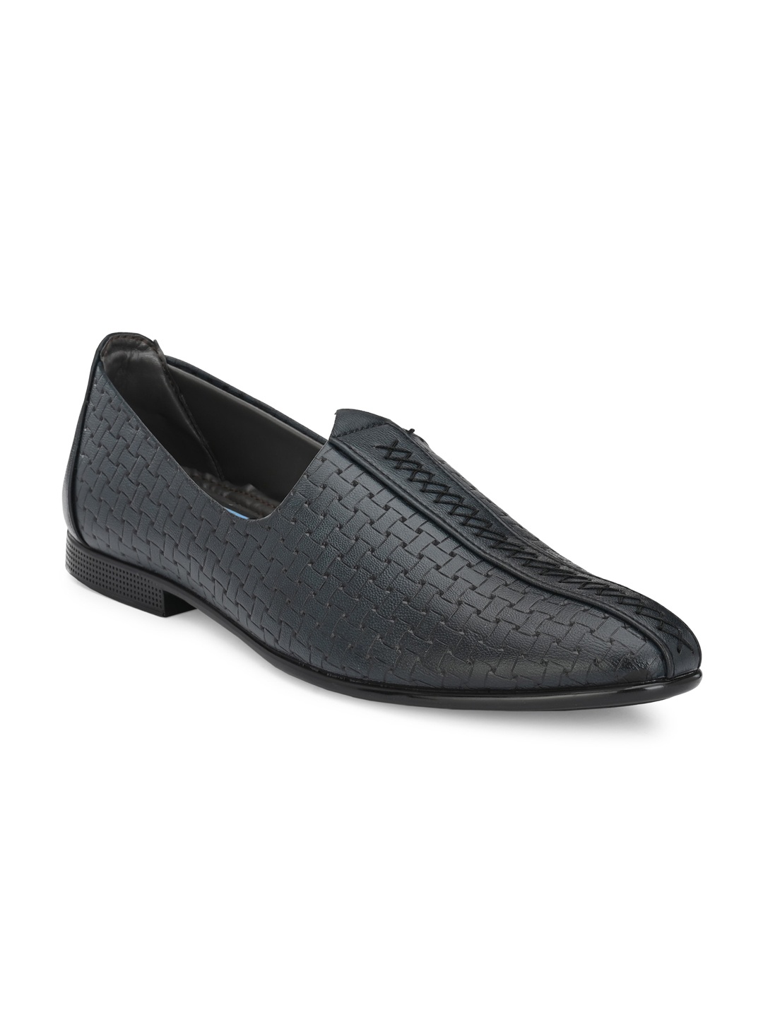 

birgos Men Blue Textured Formal Slip-On Shoes