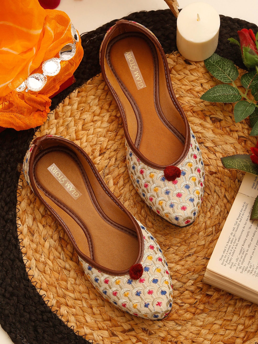 

GLAM STORY Women Multicolored Embroidered Ballerinas, Multi