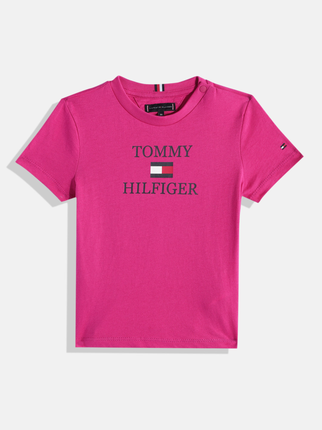 

Tommy Hilfiger Boys Brand Logo Printed Sustainable Pure Cotton T-shirt, Magenta