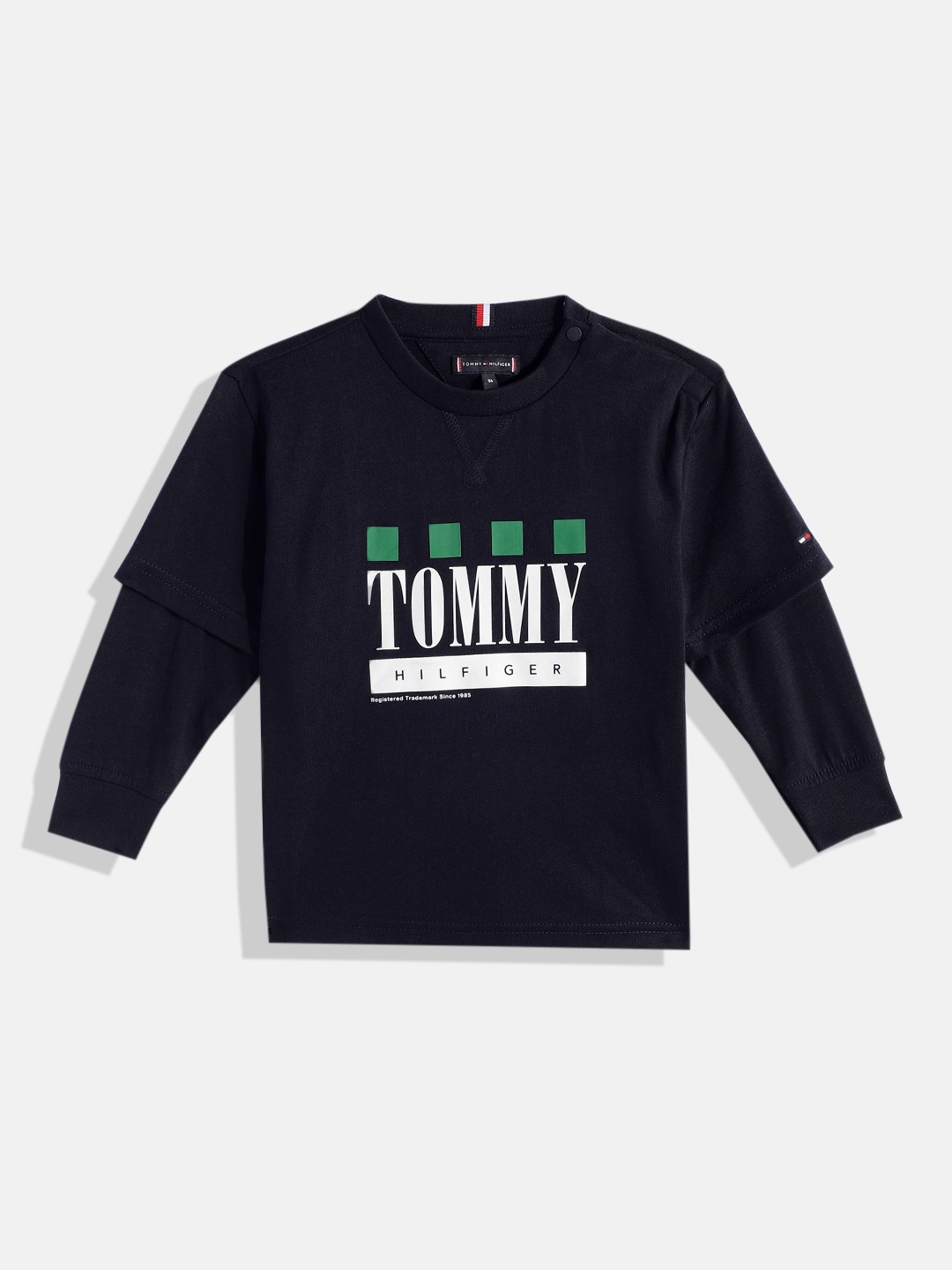 

Tommy Hilfiger Boys Brand Logo Print Knitted Organic Cotton T-shirt, Navy blue