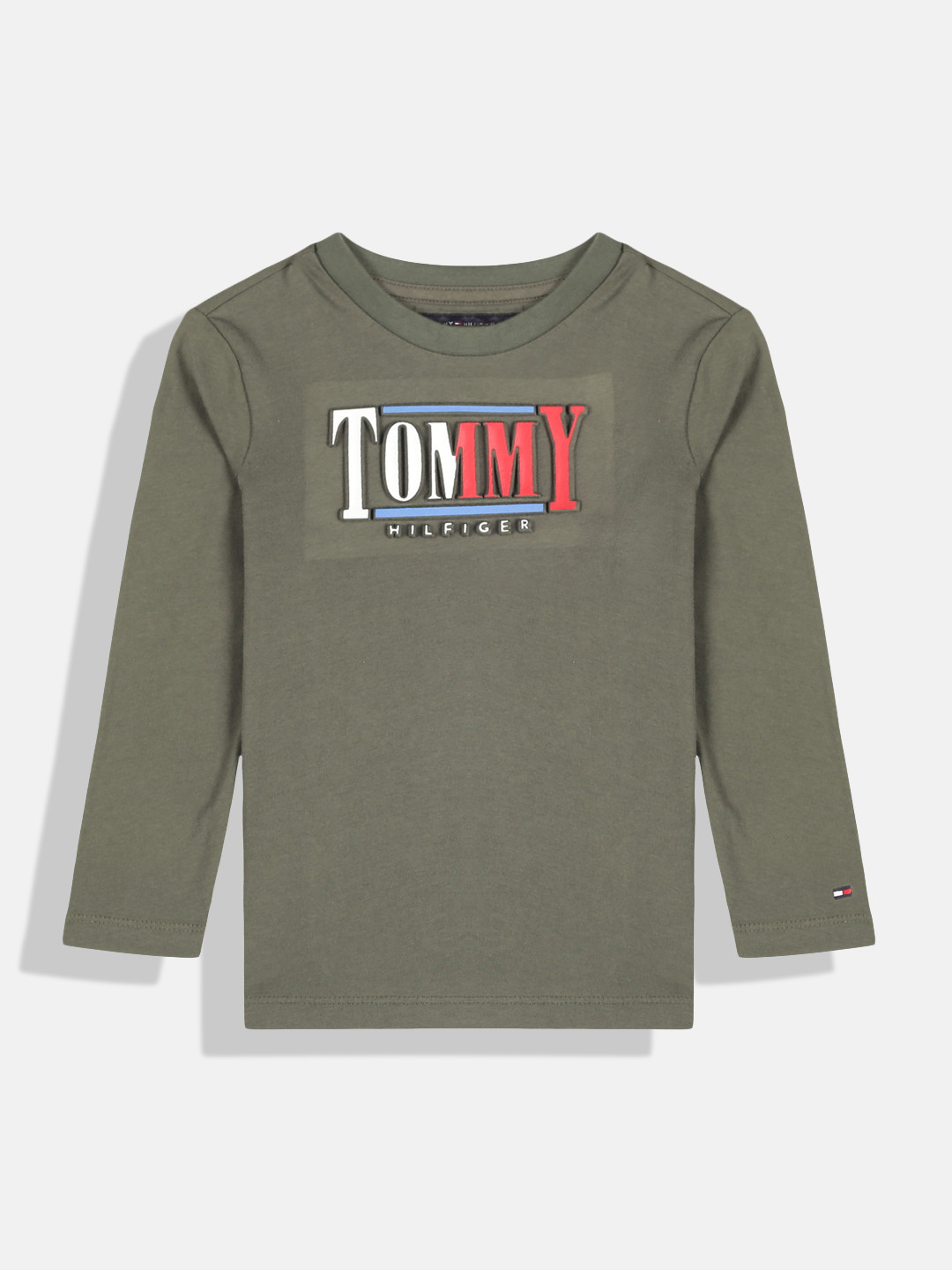 

Tommy Hilfiger Boys Olive Green Brand Logo Embossed Pure Cotton T-shirt