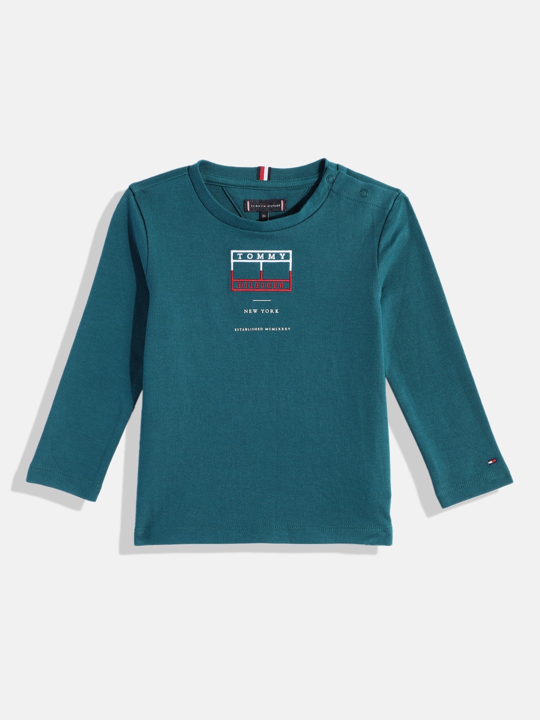 

Tommy Hilfiger Boys Brand Logo Embroidered Pure Cotton T-shirt, Teal