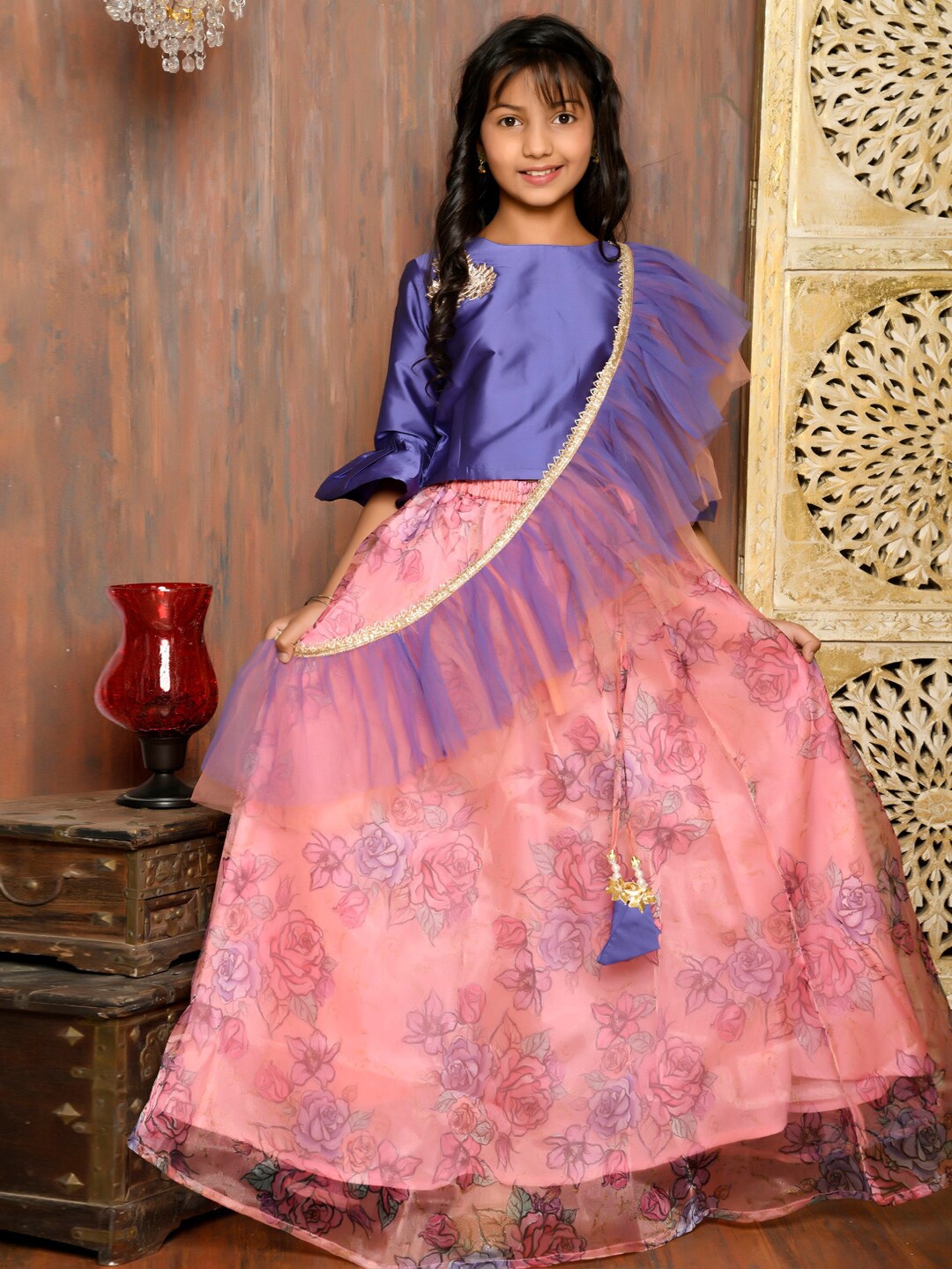 

LilPicks Girls Purple & Pink Ready to Wear Lehenga & Blouse With Dupatta