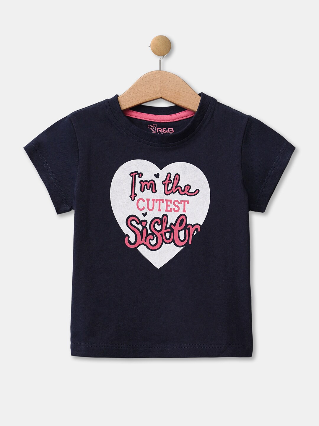 

R&B Girls Navy Blue & White Typography Printed Applique T-shirt