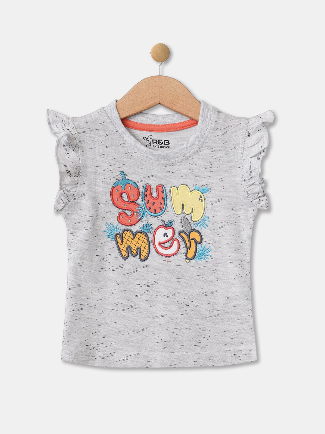 

R&B Girls Grey Typography Printed Applique T-shirt
