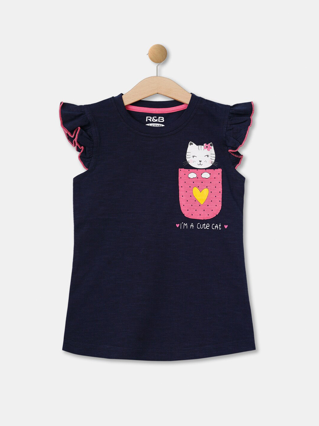 

R&B Girls Navy Blue & Pink Printed T-shirt