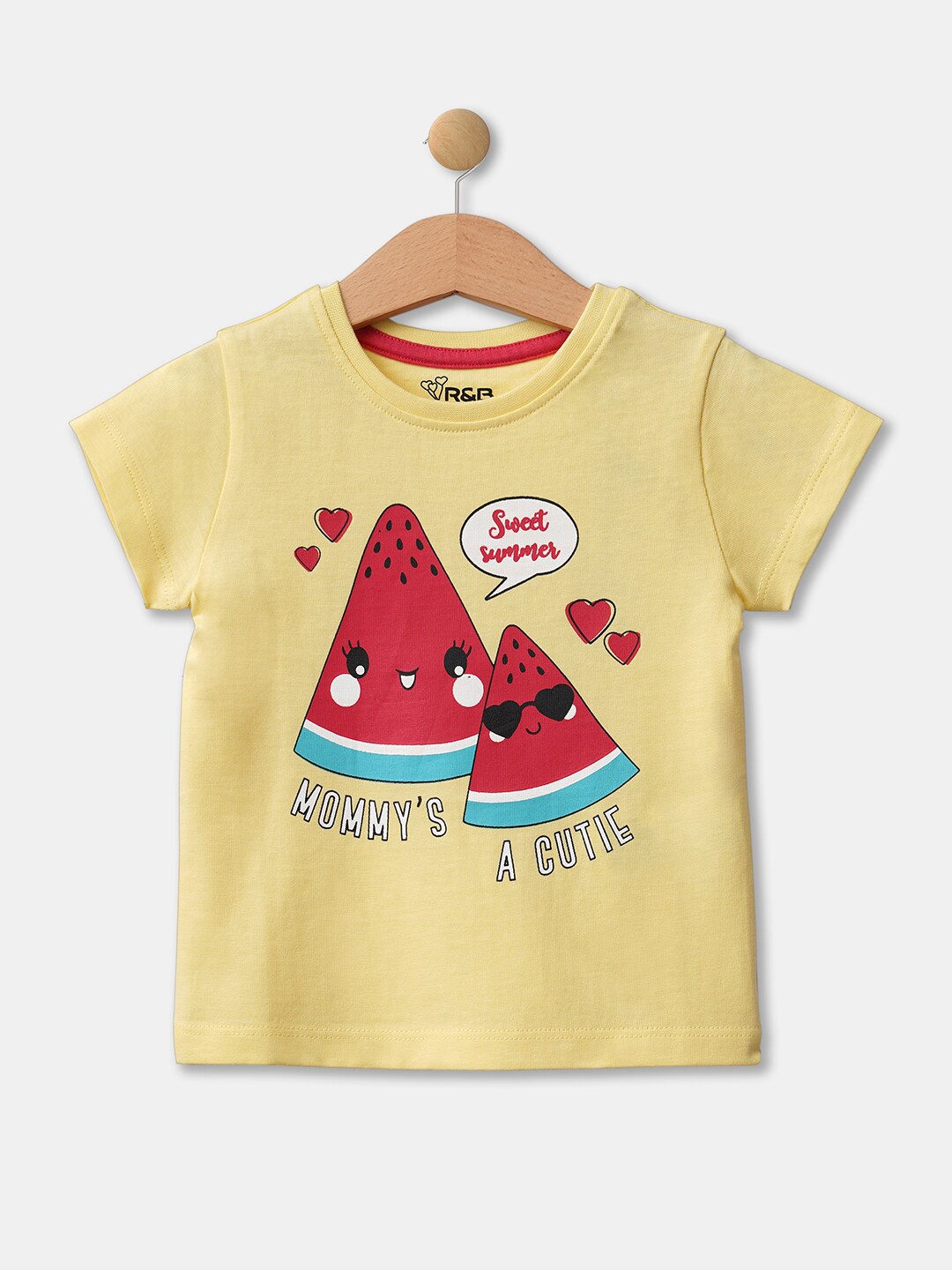 

R&B Girls Yellow Printed Cotton T-shirt