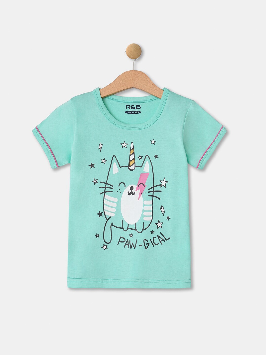 

R&B Girls Green Printed T-shirt