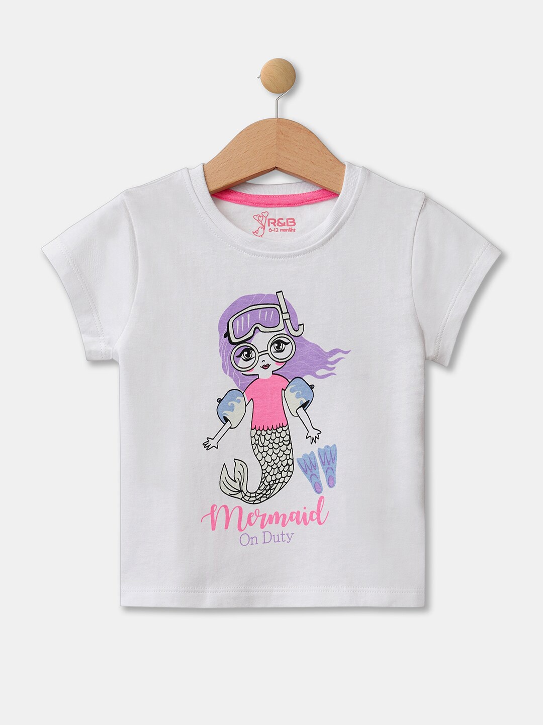 

R&B Girls White & orchid tint Printed Applique T-shirt