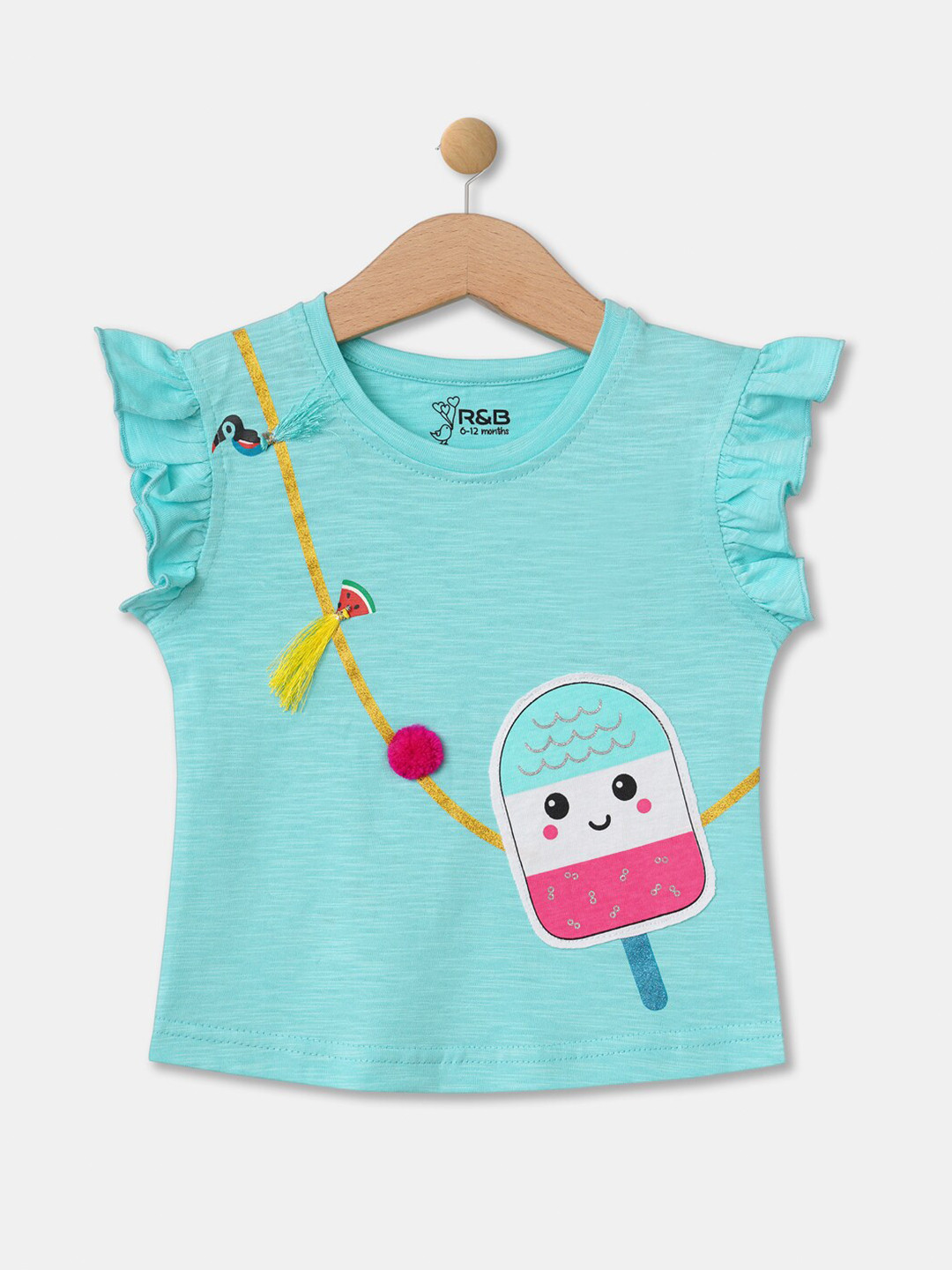 

R&B Girls Blue Printed Applique T-shirt