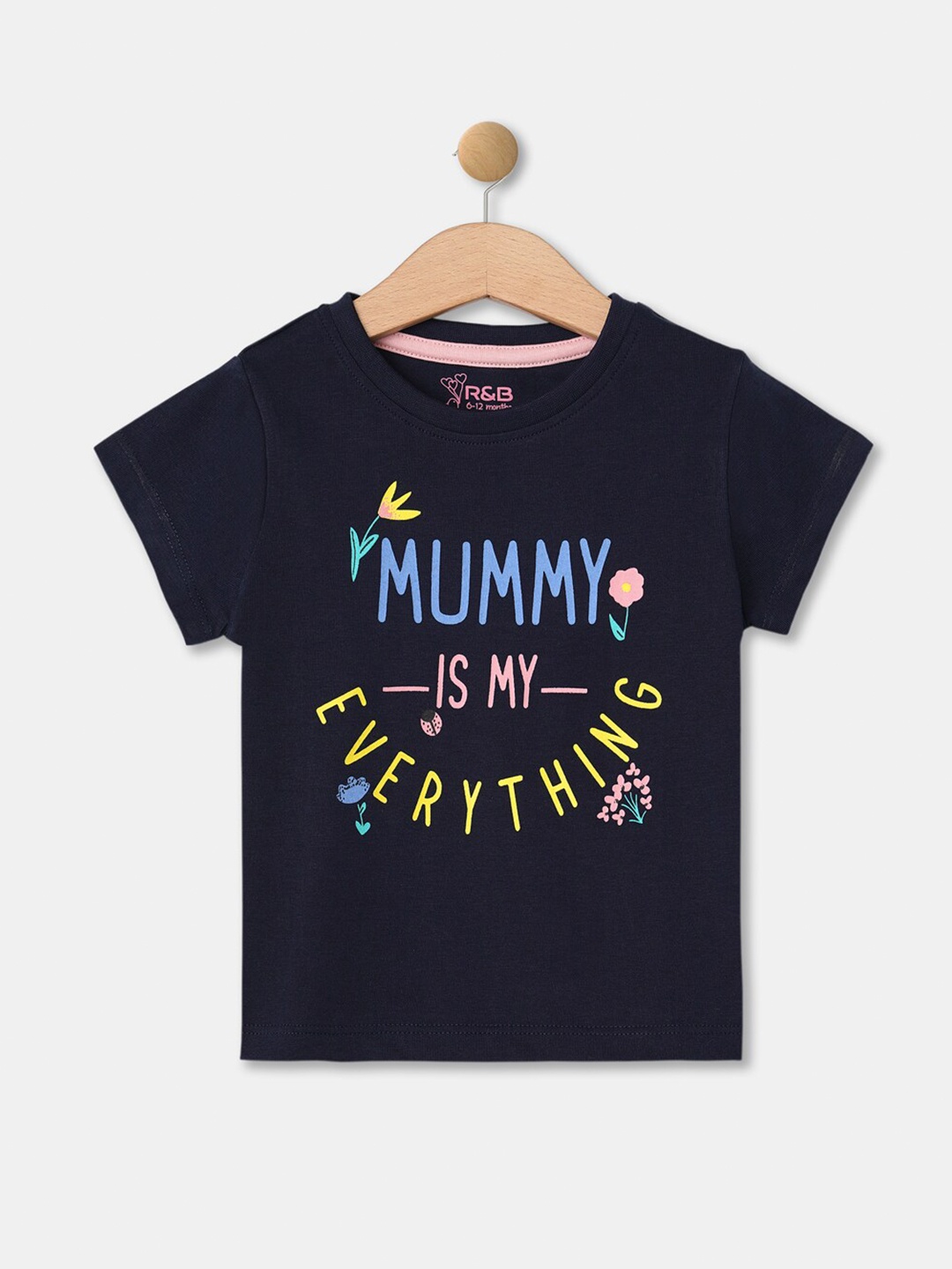 

R&B Girls Navy Blue & Yellow Typography Printed T-shirt