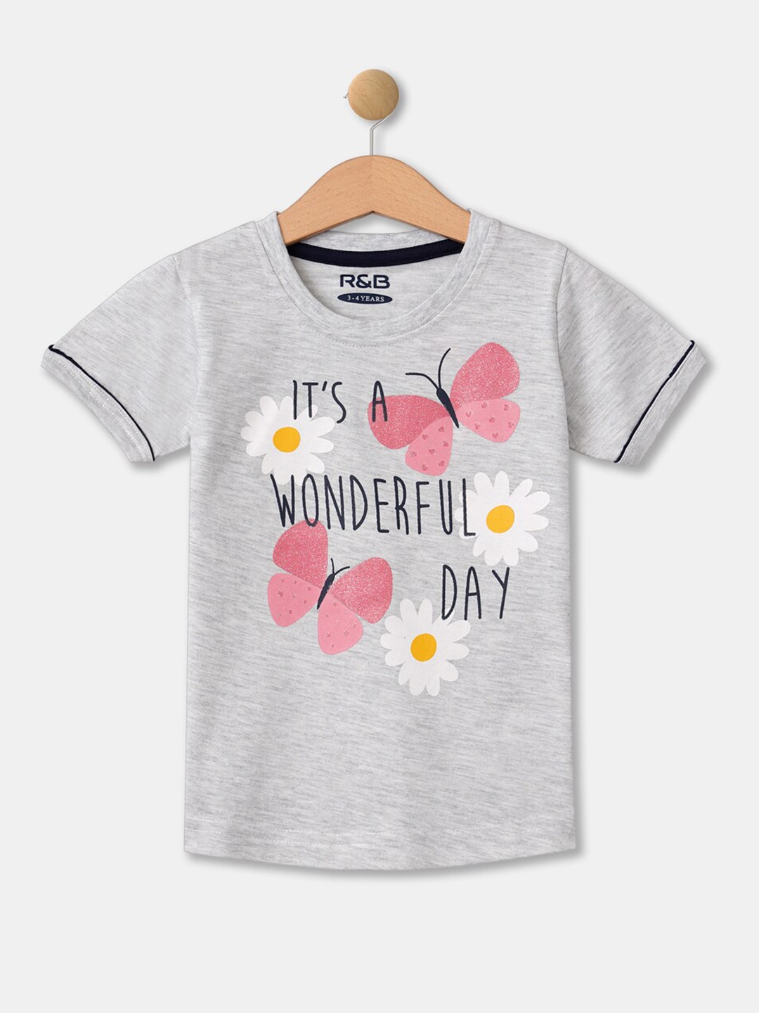 

R&B Girls Grey Printed Applique T-shirt