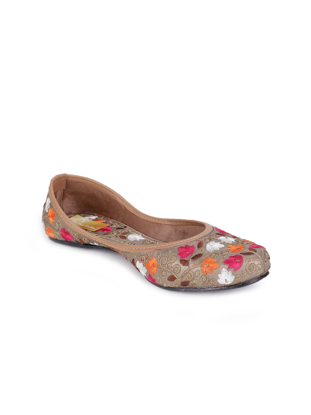 

The Desi Dulhan Women Brown Printed Embroidered Mojaris Flats