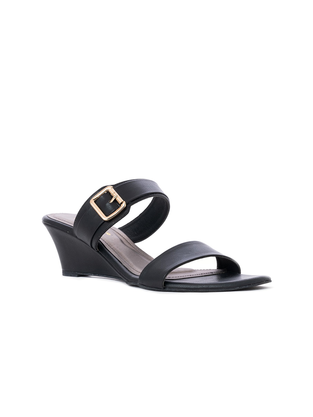 

Khadims Black Solid Wedge Sandals