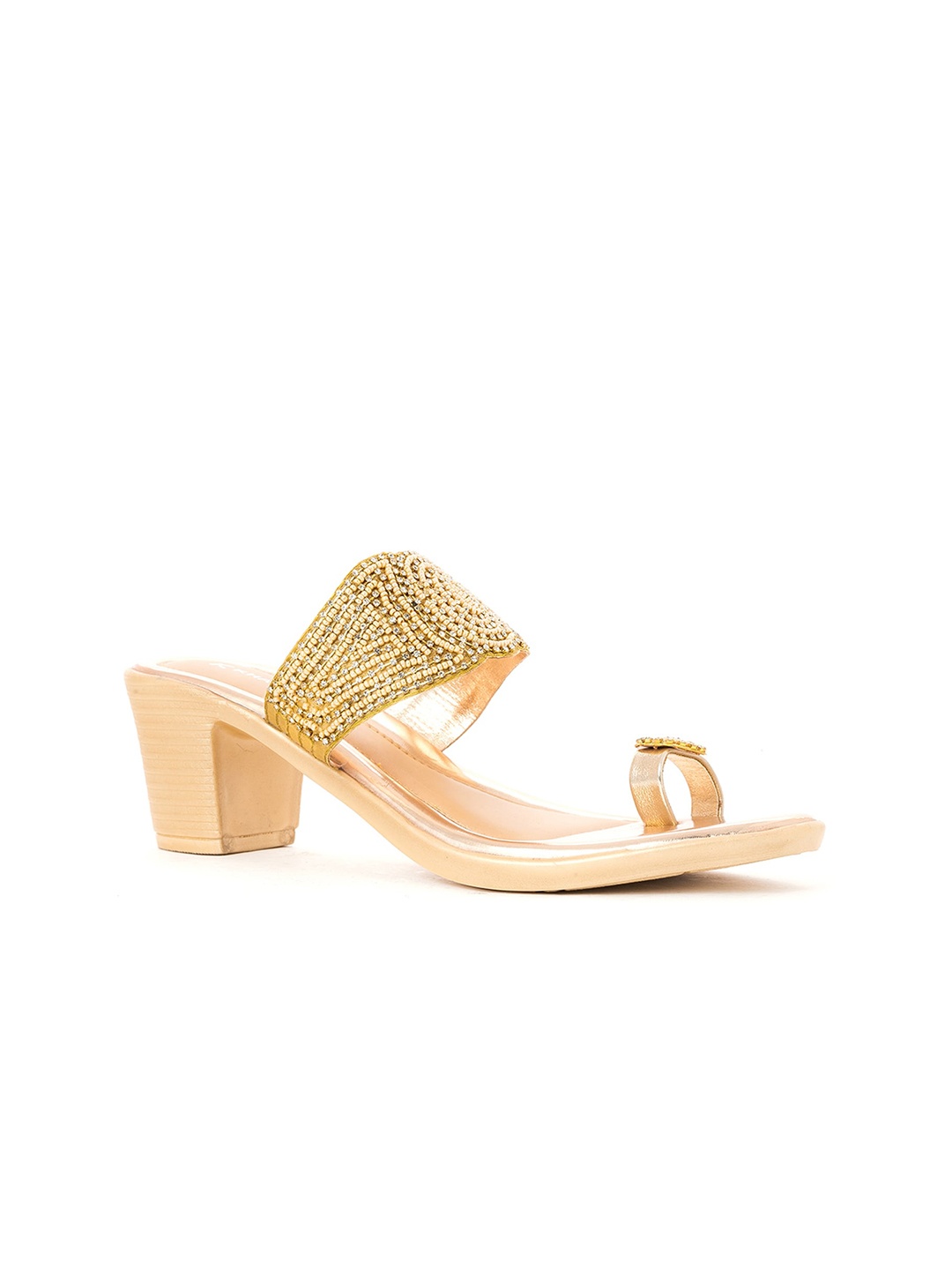 

Khadims Gold-Toned Embellished Ethnic Block Heels