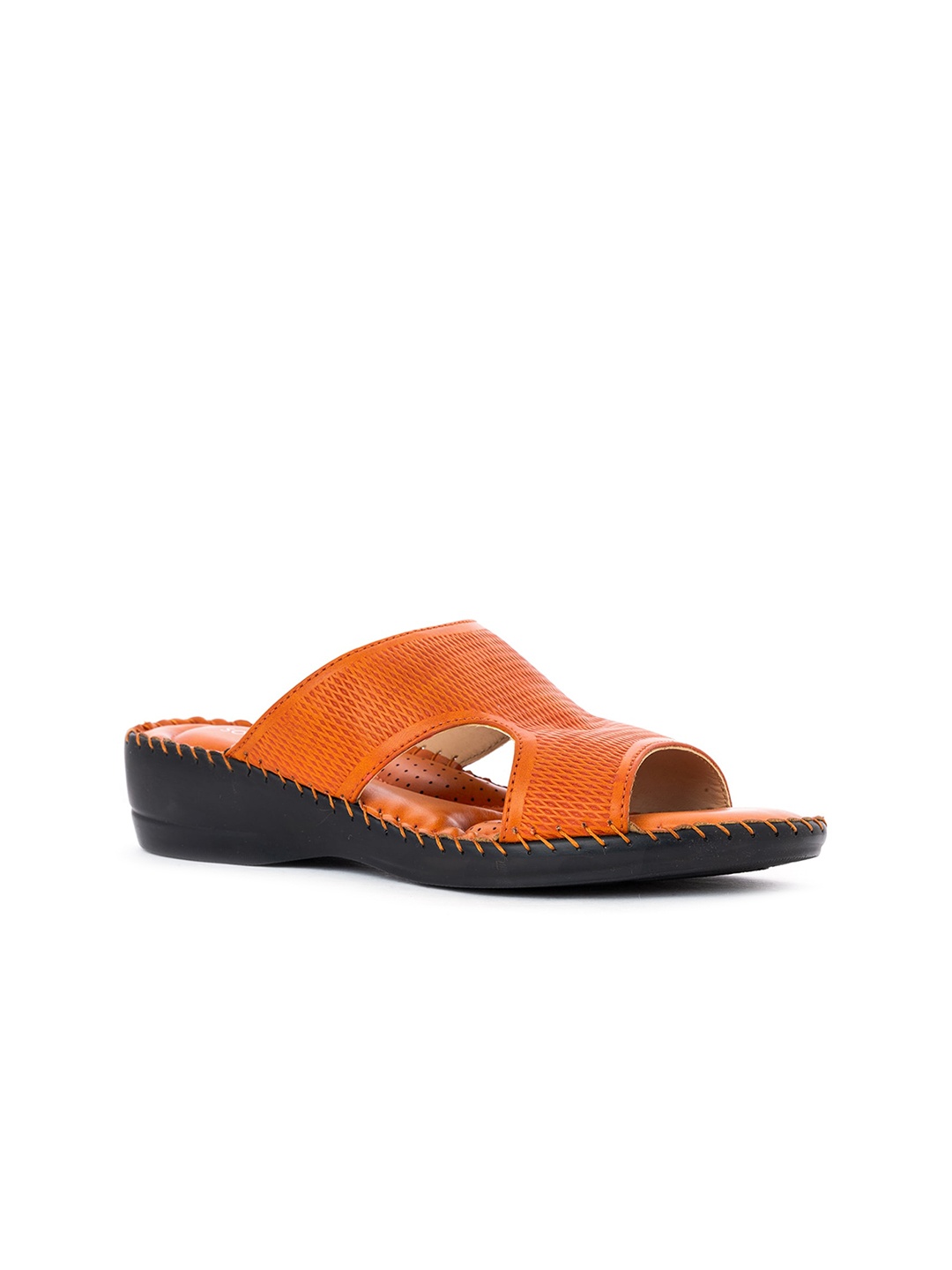 

Khadims Tan Textured Flatform Sandals