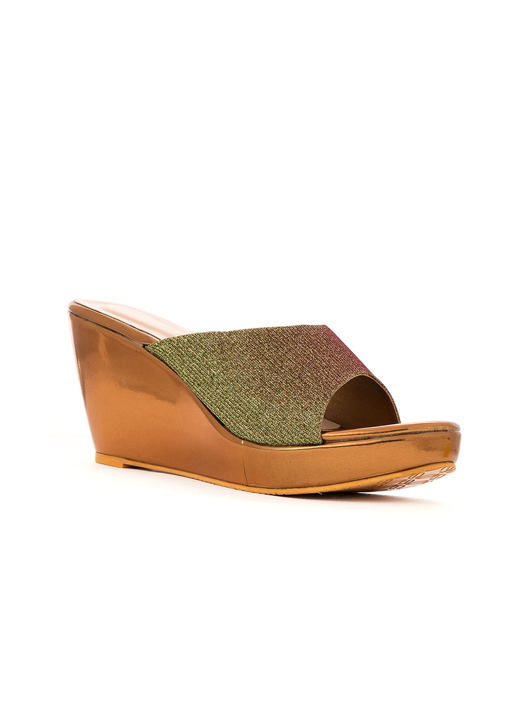 

Khadims Brown & Gold-Toned Party Wedge Peep Toes
