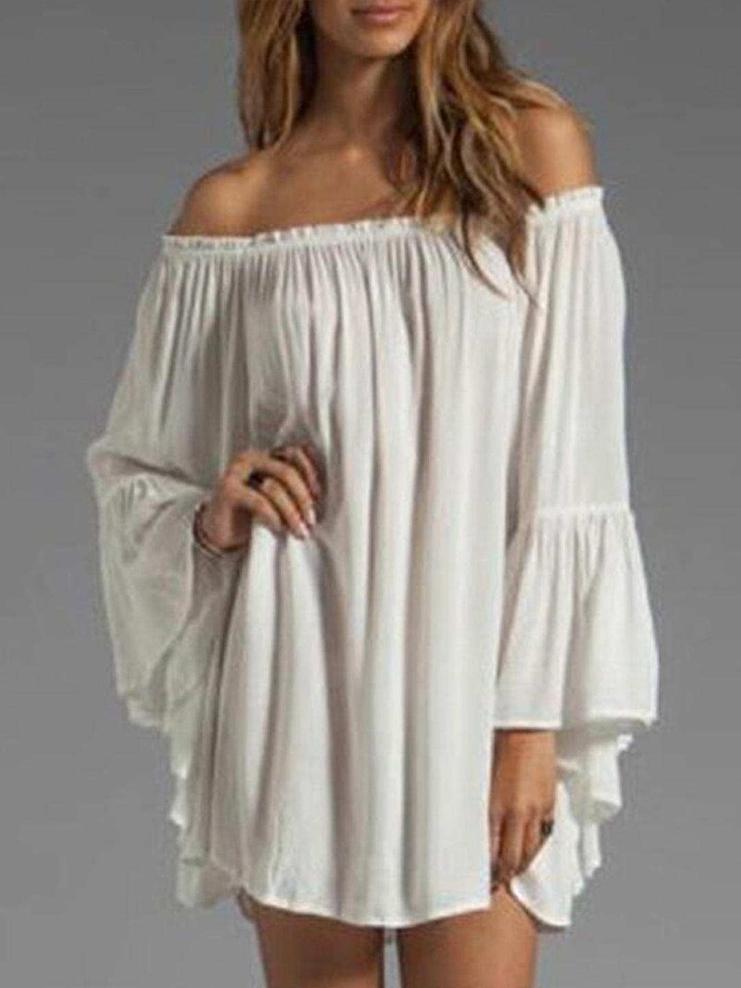 

BoStreet White Off-Shoulder A-Line Mini Dress