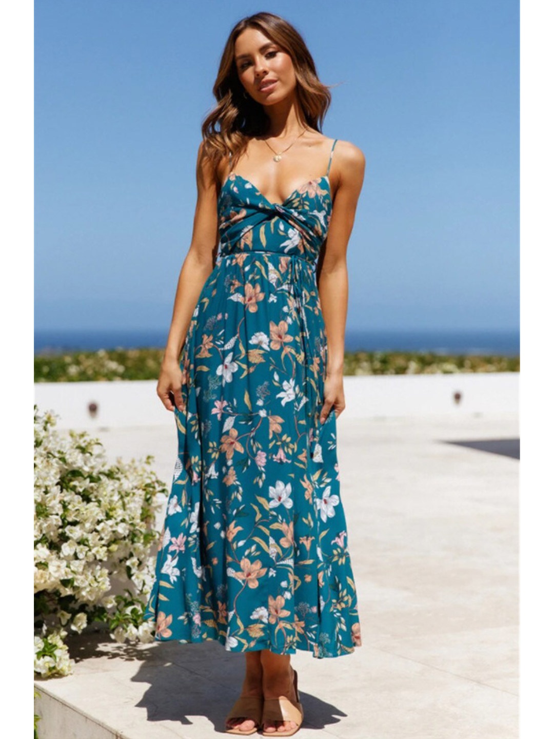 

BoStreet Navy Blue Floral Fit & Flare Maxi Dress